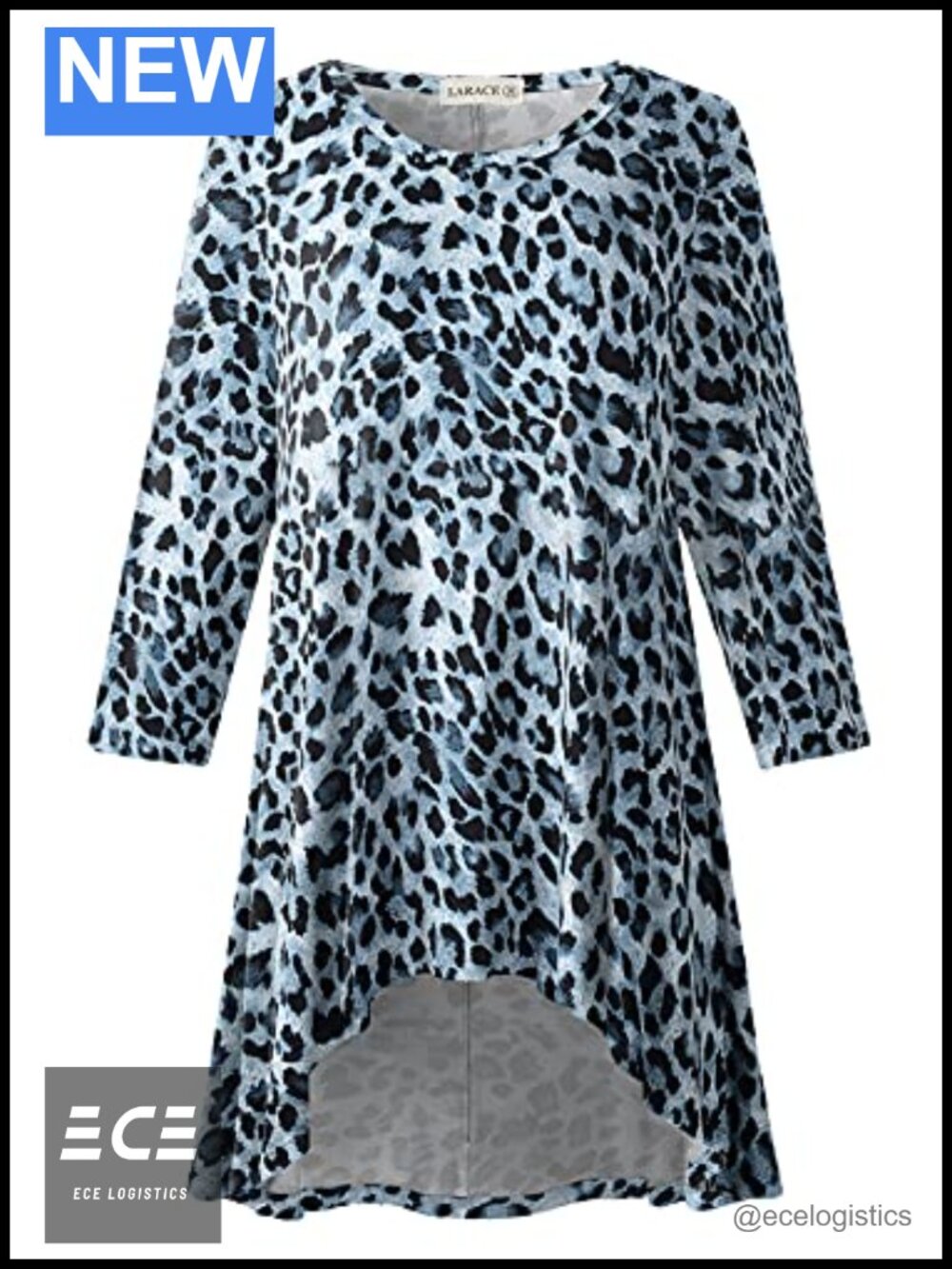 Plus Size 3/4 Sleeve High Low Swing Tunic Top Animal Print